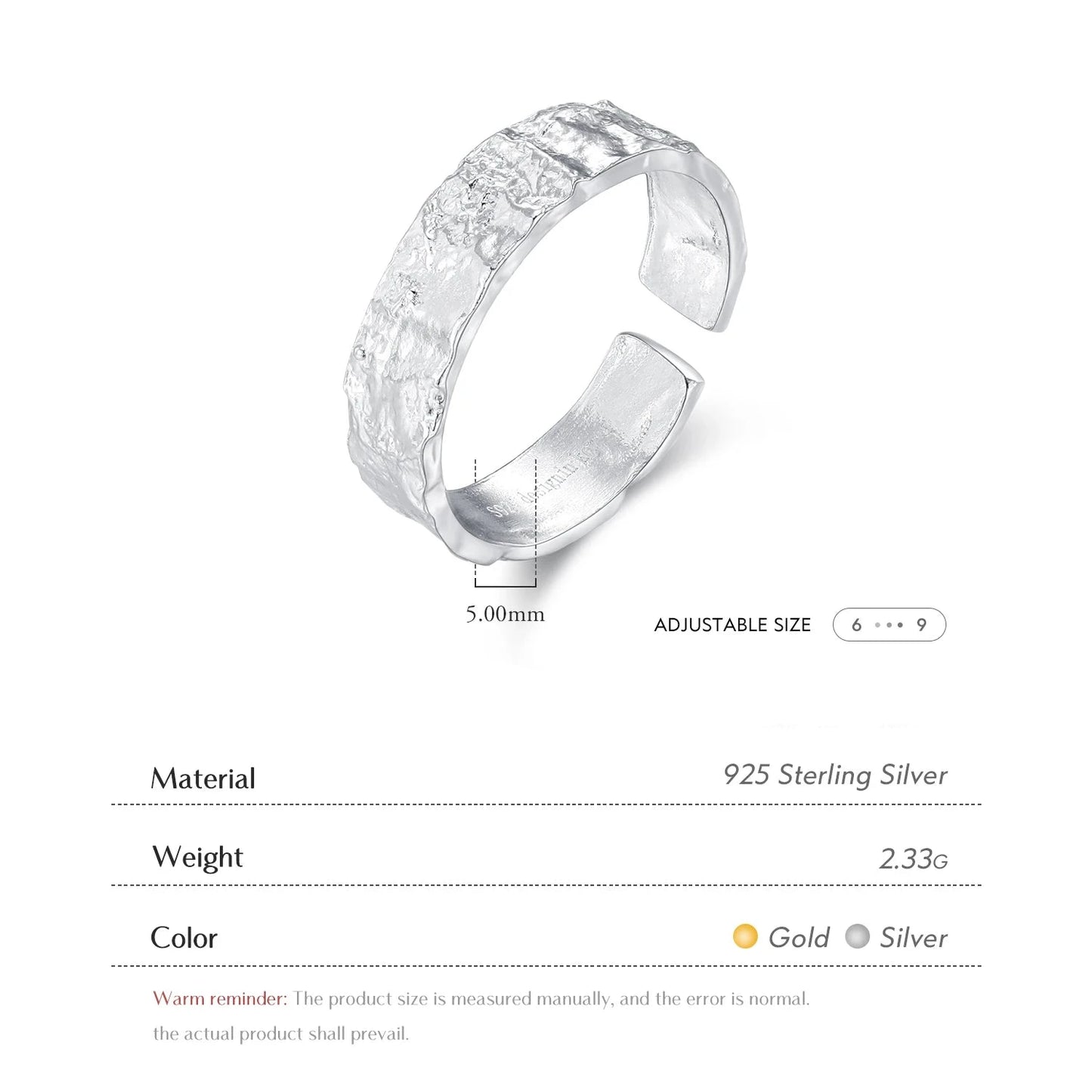 Moon ring by Orea – adjustable 925 sterling silver, minimalist and elegant design