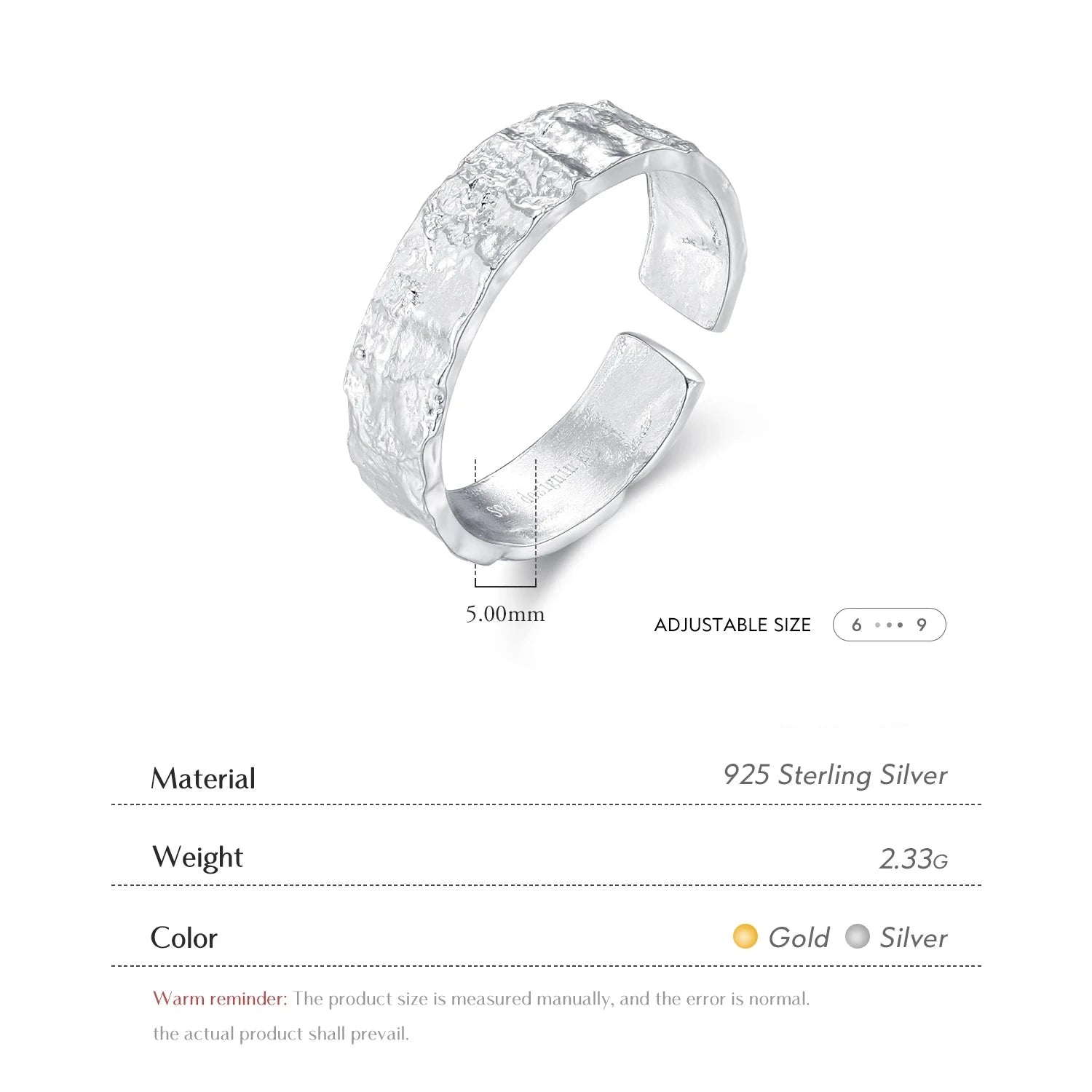 Moon ring by Orea – adjustable 925 sterling silver, minimalist and elegant design